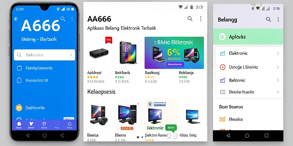 Tampilan antarmuka aplikasi AA666 untuk belanja Elektronik yang intuitif.